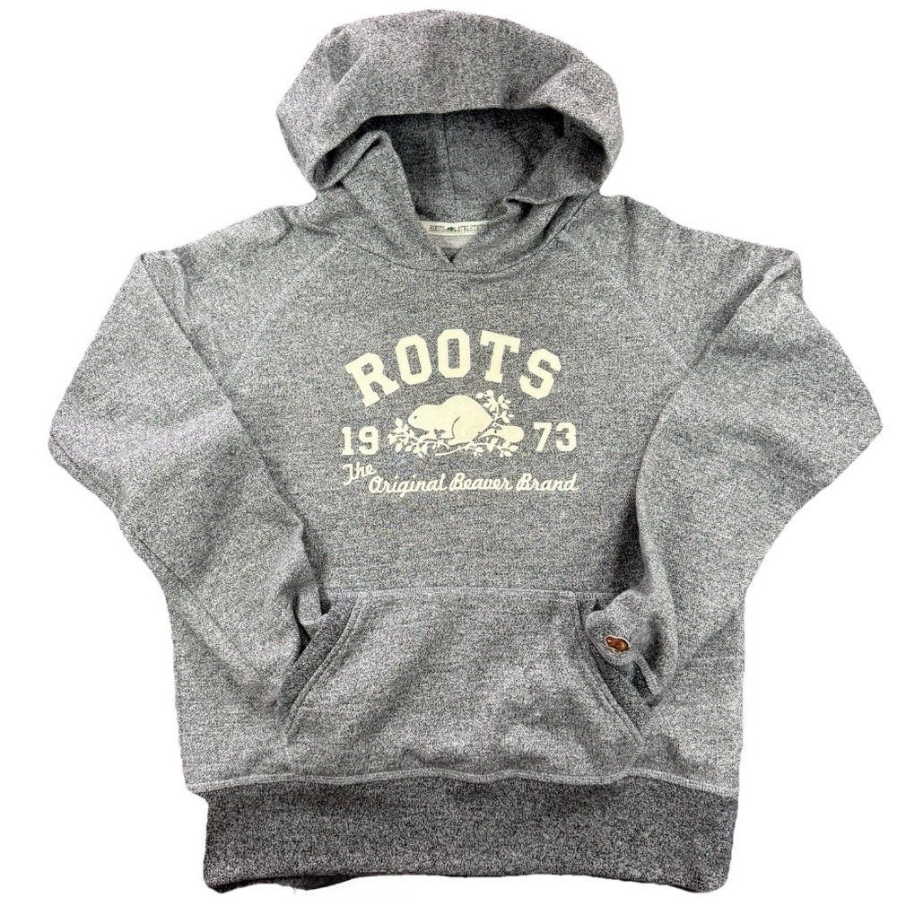 Roots Salt Pepper Kanga Hoodie Pullover Beaver Logo Gray L Sweatshirt